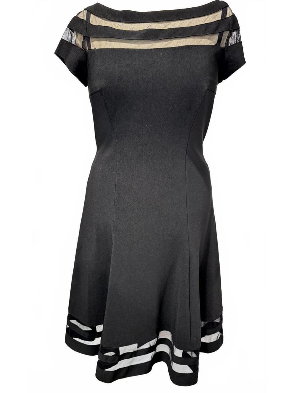 WHBM Black Illusion Neckline Fit & Flare Dress sz 8